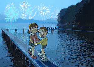 Romantic And Cute Nobita With Shizuka Wallpaper