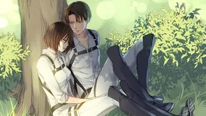 Romantic Mikasa And Levi Ackerman Fan Art Wallpaper