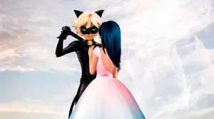 Romantic White Dress Ladybug And Cat Noir Wallpaper