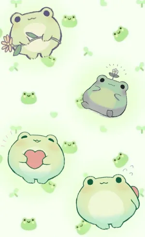 Round Shape Kawaii Frog In White Wallpaper
