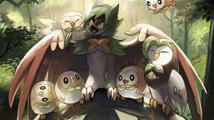 Rowlet Protected By Decidueye Wallpaper