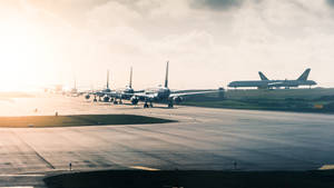 Runway Airplanes In Line Wallpaper