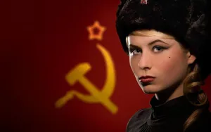 Russian Girl With Communist Flag Wallpaper