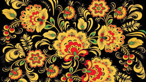Russian Yellow Flowered Folk Art Wallpaper