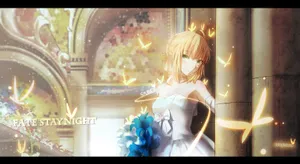 Saber Fate Stay Night With Blue Flowers Wallpaper