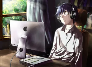 Sad Anime Boy Computer Display Wallpaper