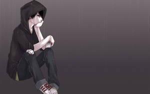 Sad Anime Boy In Black Hoodie Wallpaper