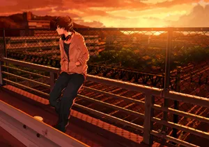 Sad Anime Boy Sunset Wallpaper