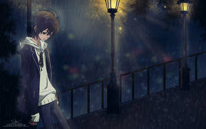 Sad Anime Boy Waiting Wallpaper
