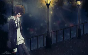 Sad Anime Boy Waiting Wallpaper
