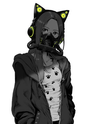 Sad Anime Girl Black And White With Mask Wallpaper