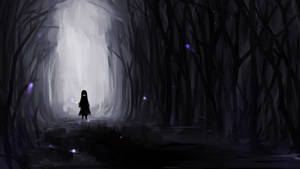 Sad Anime Girl In Dark Forest Wallpaper
