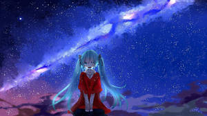 Sad Anime Girl Starry Sky Wallpaper