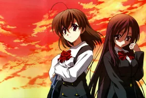 Sad Anime Girls Sunset Wallpaper