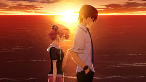 Sad Anime Sunset Couple Wallpaper