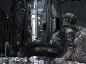 Sad Boi In Rain-soaked Alley Wallpaper