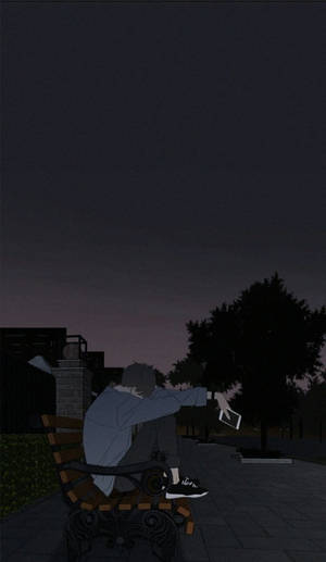 Sad Cartoon Boy Sitting Alone Wallpaper