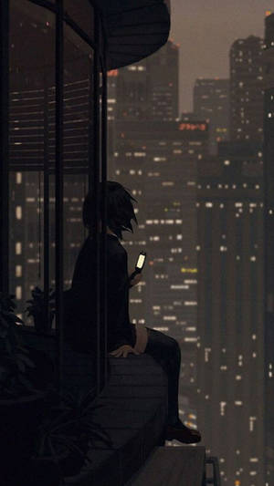 Sad Cartoon Girl Sitting On Ledge Wallpaper