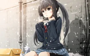 Sad Girl With Scarf Animated Wallpaper