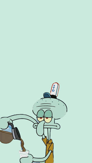 Sad Squidward Pouring Coffee Wallpaper