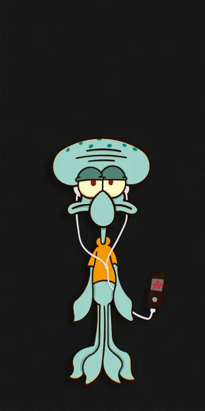 Sad Squidward With Earphones Wallpaper