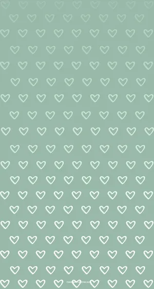 Sage Aesthetic Faded Heart Pattern Wallpaper