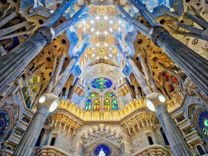 Sagrada Familia Blue Ceiling Wallpaper