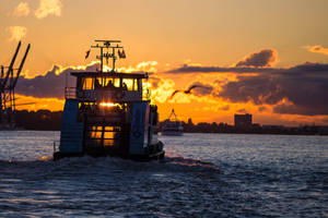 Sailing Ferry Boat In The Distance Wallpaper