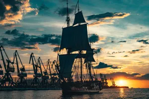 Sailing Pirate Ship Silhouette Wallpaper