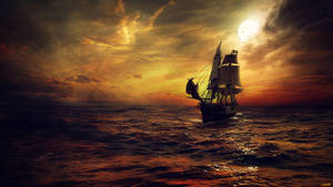 Sailing Ship In Sunset Wallpaper