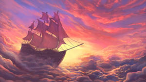 Sailing Ship On Clouds Wallpaper