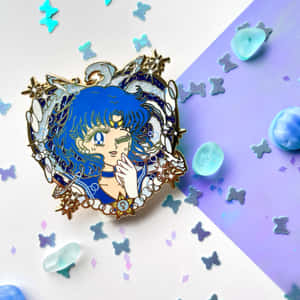 Sailor Mercury Enamel Pin With Stars Wallpaper