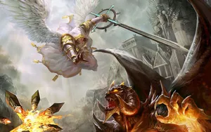 Saint Michael The Archangel In Heavenly Battle Wallpaper