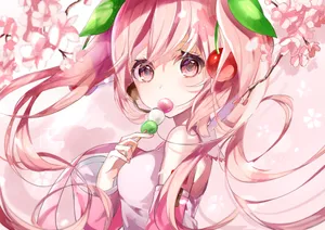 Sakura Miku Amidst A Flurry Of Cherry Blossoms Wallpaper