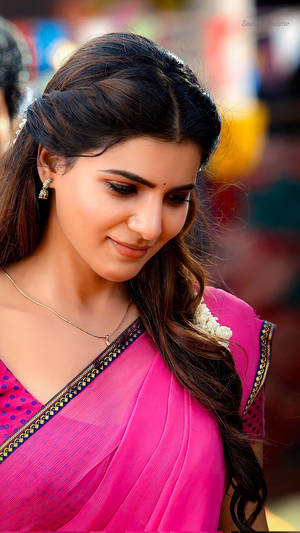 Samantha Hd Beautiful Pink Saree Wallpaper