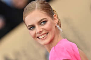 Samara Weaving Pink Dress Event Smile Wallpaper