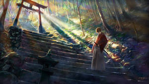 Samurai X Kenshin Himura On Stairs Wallpaper