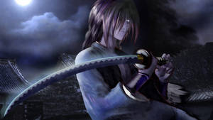 Samurai X Kenshin Under Full Moon Wallpaper