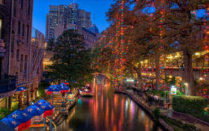 San Antonio River Walk Evening Lights Wallpaper