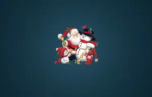 Santa Claus And Snowman On A Blue Background Wallpaper