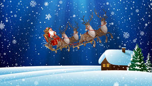 Santa Claus Flying With Reindeers Wallpaper