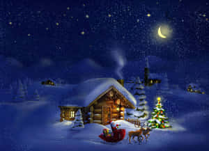 Santa Claus Relaxing In A Cozy Log Cabin Wallpaper