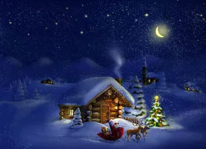 Santa Claus Relaxing In A Cozy Log Cabin Wallpaper