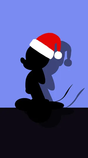 Santa Hat Mickey Mouse Shadow Wallpaper