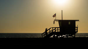 Santa Monica Lifeguard Tower Silhouette Wallpaper