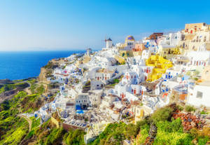 Santorini Greenery Wallpaper