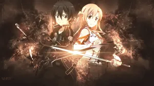 Sao Kirito And Asuna Dark Brown Theme Wallpaper