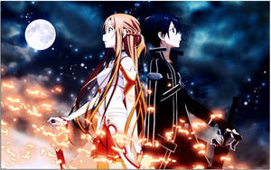 Sao Kirito And Asuna Full Moon Wallpaper