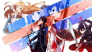 Sao Kirito And Asuna On Stripes Wallpaper