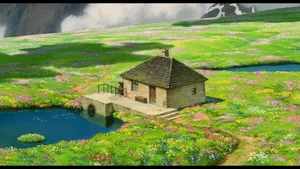 Scenic Garden Howl's Moving Castle Wallpaper